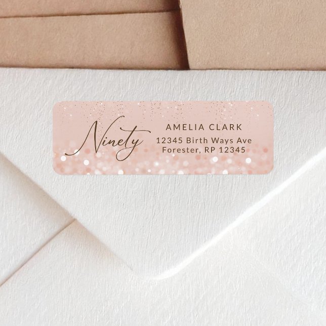 Rosa Gold Glitter 90. Geburtstags-Rücksendeadresse (Rose Gold Glitter 90th Birthday Return Address Label)