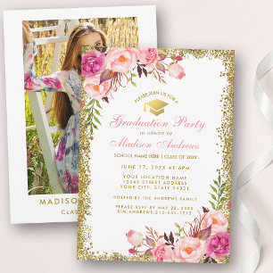 Rosa Gold Glitter Abschlussfeier-Einladung - Foto  Einladung