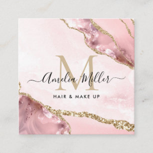 Rosa Gold Glitter Achat Haar Make-up Monogramm Quadratische Visitenkarte