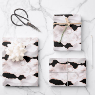 Rosa Gold Glitter Achat Schwarz Weiß Wirbel  Geschenkpapier Set