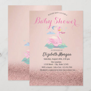 Rosa Gold Glitter Bokeh, Baby Schwan Baby Shower Einladung