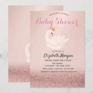 Rosa Gold Glitter Bokeh, Schwan Krone Baby Shower Einladung