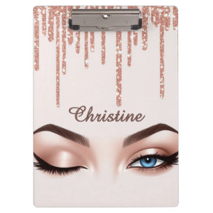 Rosa Gold Glitter-Drip mit femininem Augen-Make-up Klemmbrett