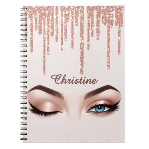 Rosa Gold Glitter-Drip mit femininem Augen-Make-up Notizblock