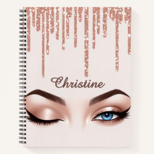 Rosa Gold Glitter-Drip mit femininem Augen-Make-up Notizbuch