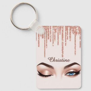 Rosa Gold Glitter-Drip mit femininem Augen-Make-up Schlüsselanhänger