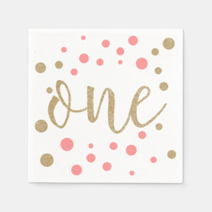 Rosa & Gold Glitter Erstgeburtstag Servietten