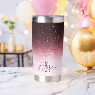Rosa Gold Glitter Farbverlauf personalisiert Thermobecher