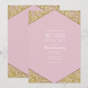 Rosa Gold Glitter Flakes Glam Süße 16 Party Einladung