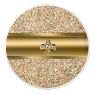 Rosa & Gold Glitter-Fleur-de-lis Chic Keramikknauf