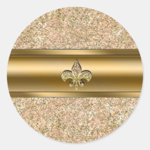Rosa & Gold Glitter-Fleur-de-Lis-Party Runder Aufkleber