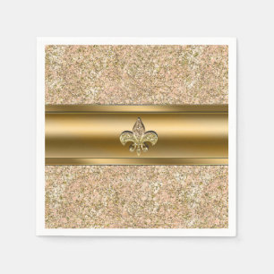 Rosa & Gold Glitter-Fleur-de-Lis-Party Serviette