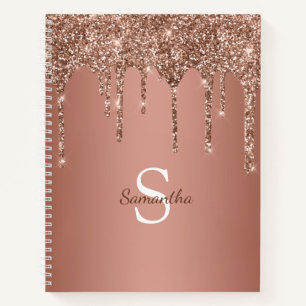 Rosa Gold Glitter Funkeln Tropfen Monogramm Name Notizbuch