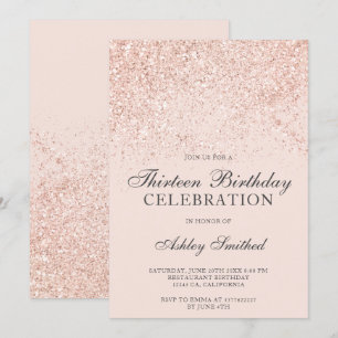 Rosa Gold Glitter funkelt Erröten dreizehn Einladung