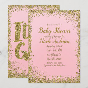 Rosa Gold Glitter Glam Moderner Babyshower Einladung