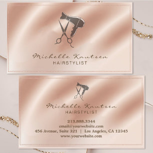 Rosa Gold Glitter Hairstylist Schere Föhn Visitenkarte