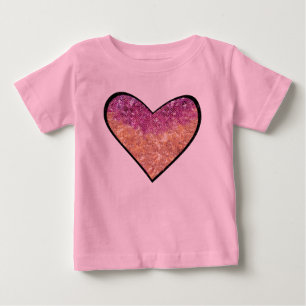 Rosa & Gold Glitter-Herz-Imitat Baby T-shirt