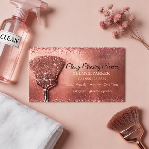 Rosa Gold Glitter Klassische Reinigungsdienstleist Visitenkarte