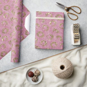 Rosa Gold Glitter Kreise Geburtstag Geschenkpapier