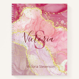 Rosa Gold Glitter Marmor Geode Monogramm Notizbuch