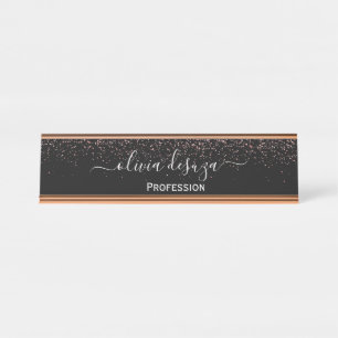 Rosa Gold Glitter Moderne Schreibtisch-Namensschil Schreibtischnamensplakette