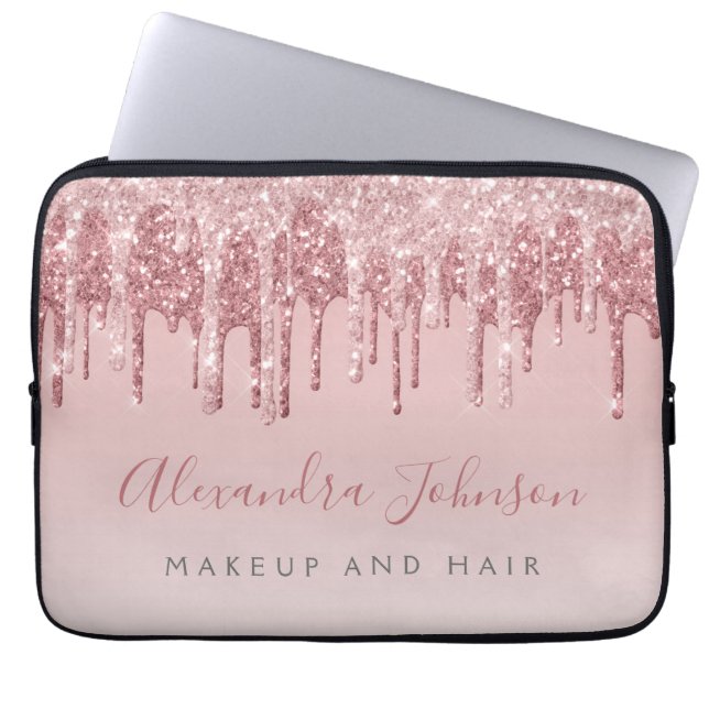 Rosa-Gold-Glitter-Monogramm Laptopschutzhülle (Vorderseite)
