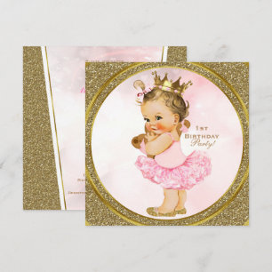 Rosa Gold Glitter Prinzessin Vintage Baby Mädchen  Einladung