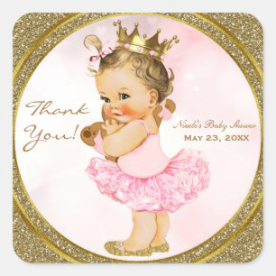 Rosa Gold Glitter Prinzessin Vintage Baby Mädchen Quadratischer Aufkleber