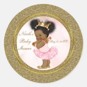 Rosa Gold Glitter Prinzessin Vintage Schwarz Baby  Runder Aufkleber