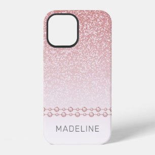 Rosa Gold Glitter-Rhinstone-Name iPhone 12 Hülle