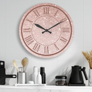 Rosa Gold Glitter Römische Zahl Funkeln Mädchenhaf Große Wanduhr