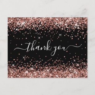 Rosa Gold Glitter Schwarz Baby Shower Dankeschön Postkarte
