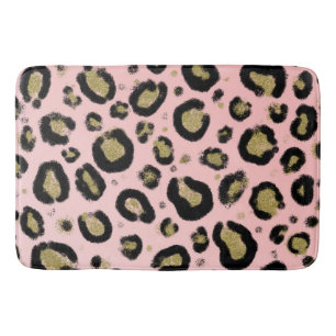Rosa Gold Glitter & Schwarz Leopard Gepard Druck Badematte