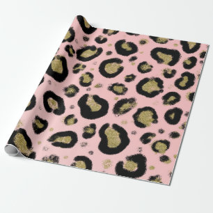 Rosa Gold Glitter & Schwarz Leopard Gepard Druck Geschenkpapier