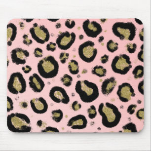 Rosa Gold Glitter & Schwarz Leopard Gepard Druck Mousepad