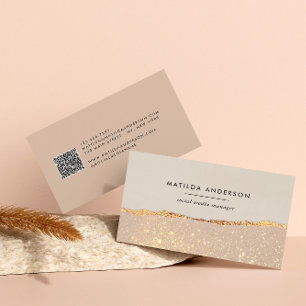 Rosa Gold Glitter Schwarz Pink Moderner QR CODE Visitenkarte
