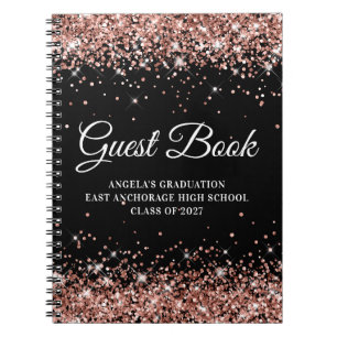 Rosa Gold Glitter Schwarz Schulabschluss Gast Notizblock