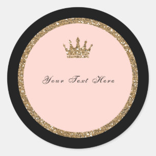 Rosa Gold Glitter & Schwarze Sweet 16 Prinzessinne Runder Aufkleber