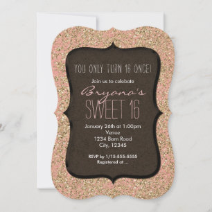 Rosa & Gold Glitter Sweet 16 Geburtstagseinladunge Einladung