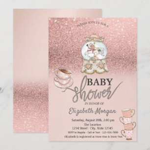 Rosa Gold Glitter-Teeparty-Baby-Einladung Einladung