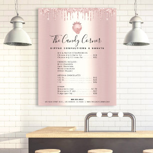 Rosa Gold Glitter Tropfen Dessert Menü Preisliste Poster