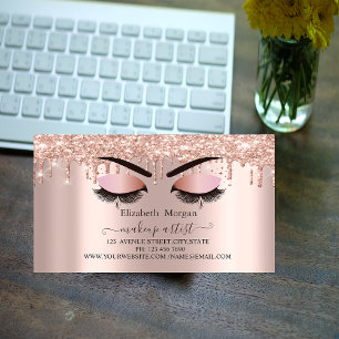 Rosa Gold Glitter Tropfen Faux Wimpern, Visagist Magnetische Visitenkarte