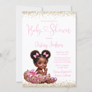 Rosa Gold Glitter-Tutu Afrikanisches Mädchen Baby  Einladung