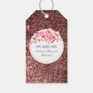 Rosa Gold Glitter Vintage Blumenstrauß Geschenkanhänger