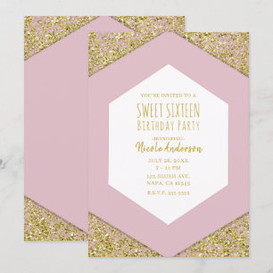 Rosa Gold Glitterflakes Glam Geburtstagsfeier 16.  Einladung