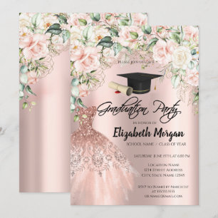 Rosa Gold Glitterkleid Rosen Abschlusskappe Abschl Einladung