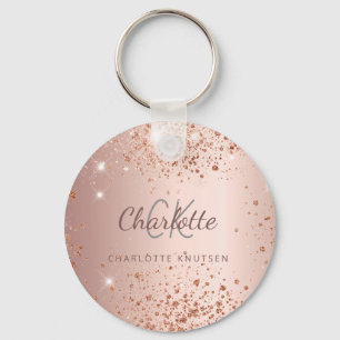 Rosa Gold Glitterstaub-Monogramm-Name Schlüsselanhänger