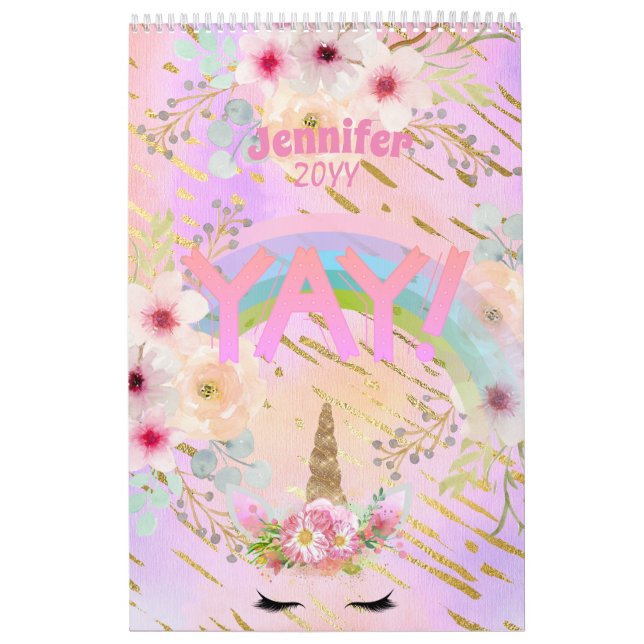 Rosa Gold Glitzer Einhorn Face Girls Motivierend Kalender (Titelbild)