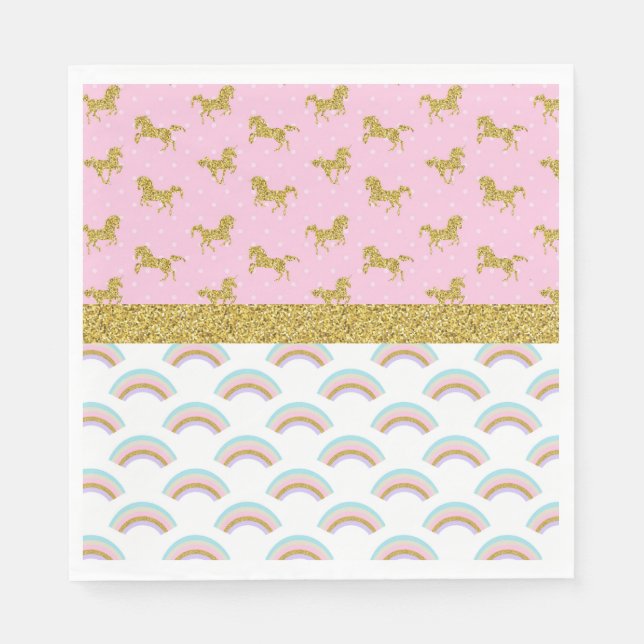 Rosa Gold Glitzer Einhornpapier Party Cups Serviette (Vorderseite)