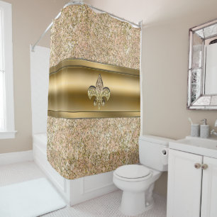 Rosa & Gold Glitzer-Fleur-de-Lis Chic Duschvorhang